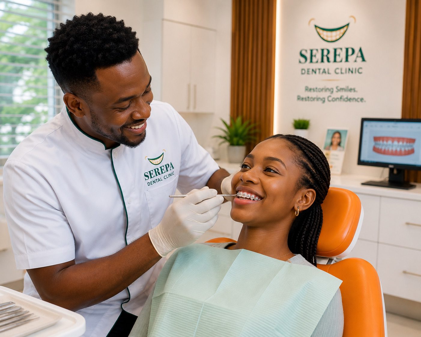 An orthodontist performing routine braces alignment