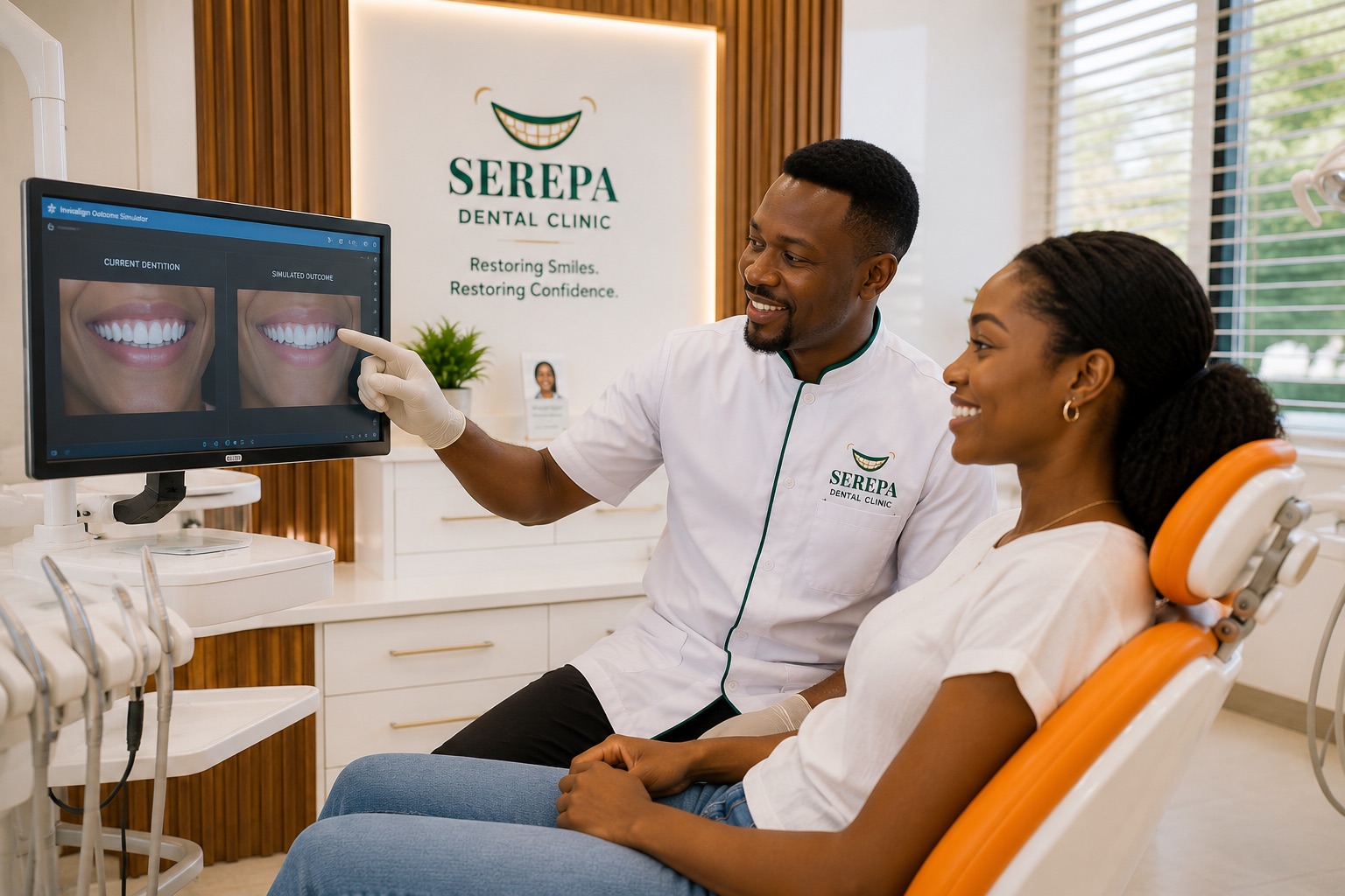 A dentist explainining a treatment to a patient