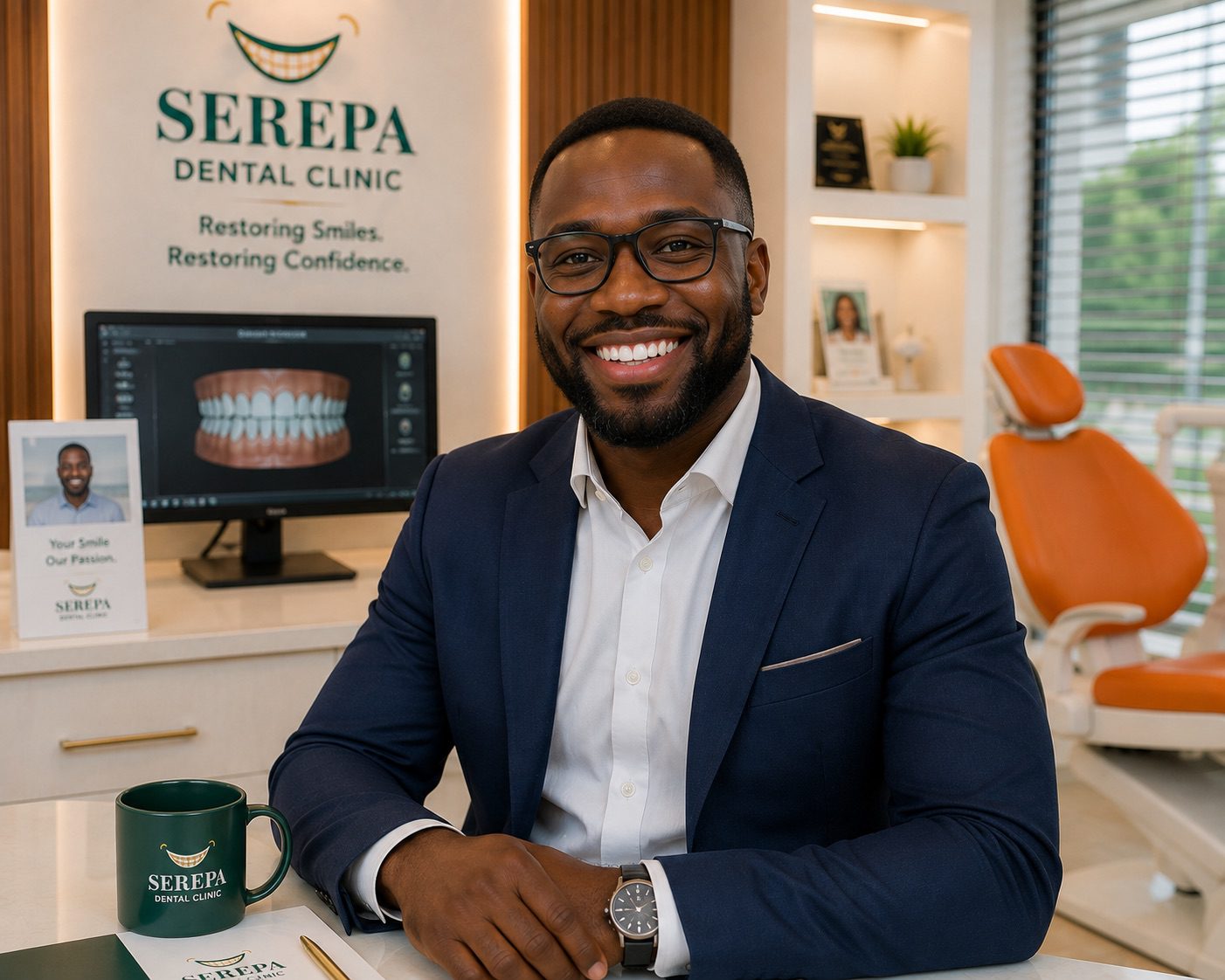 an African executive smiling confidently after choosing orthodontic treatment.