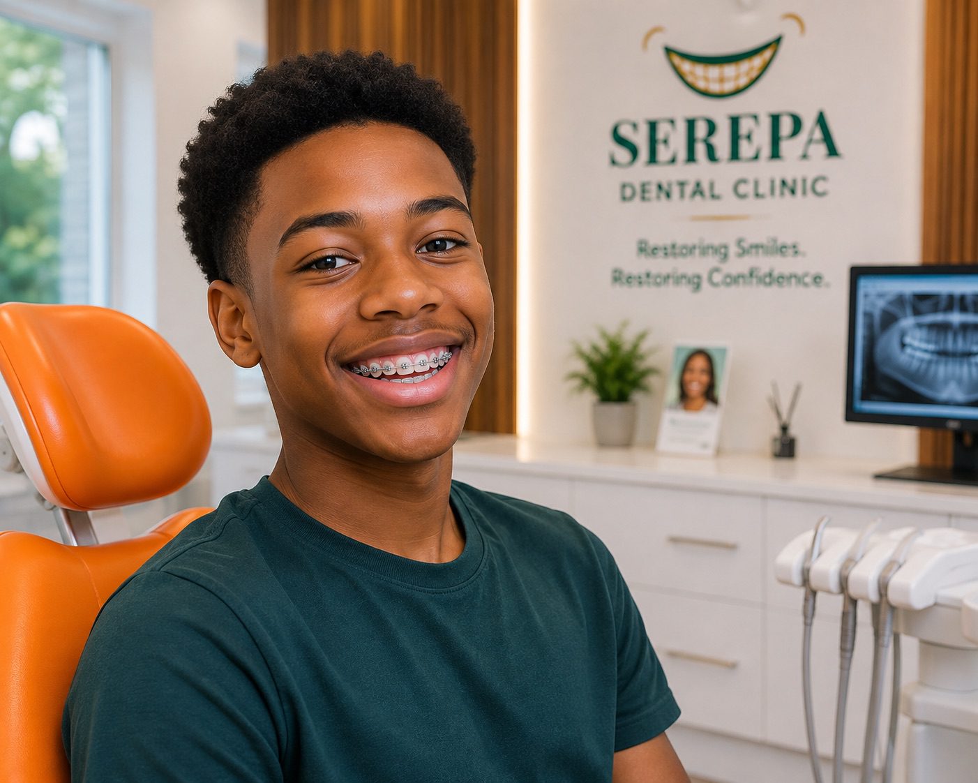 An African teenager smiling with braces