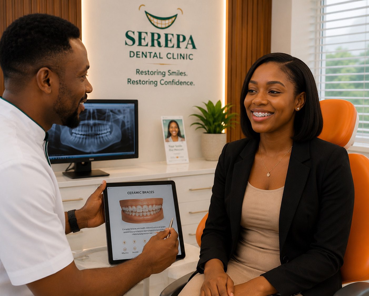 professional woman wearing ceramic braces